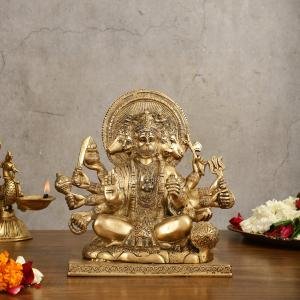 Pure Brass Superfine Panchmukhi Hanuman Blessing Statue 10" | 4.8 kg Finely Detailed | Invoke Divine Blessings | 9" Width, 5" Depth | Spiritual Elegance